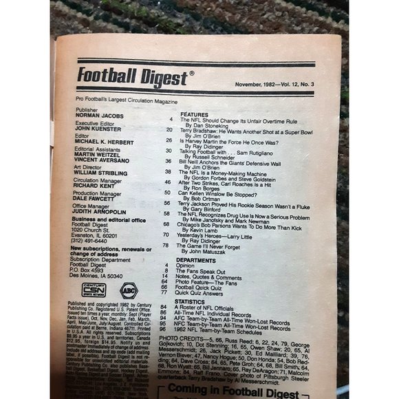 Football Digest Magazine November 1982 Terry Bradshaw Steelers Winslow - Picture 2 of 2